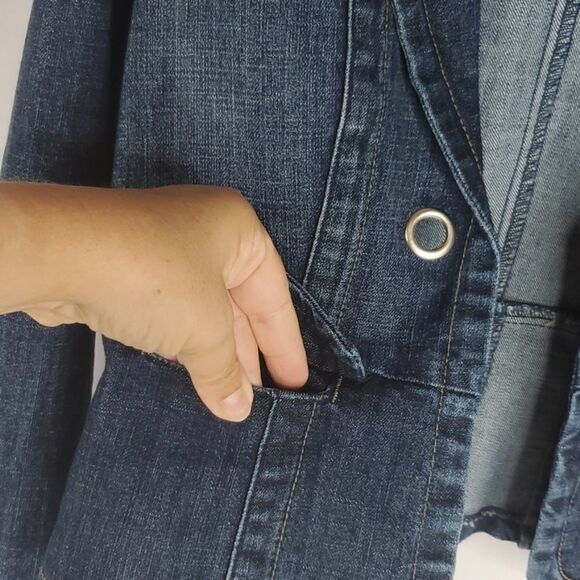 PS BACCINI Dark Denim Jean European style statement Blazer Jacket PETITE SMALL - Picture 7 of 16